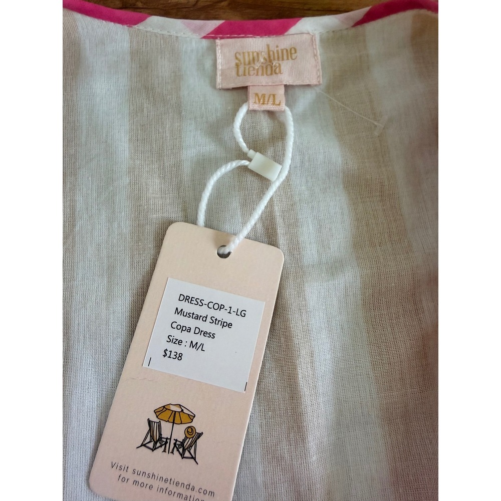 NWT Sunshine Tienda Copa Dress Mustard Pink Striped Cotton Maxi M/L - Picture 4 of 14